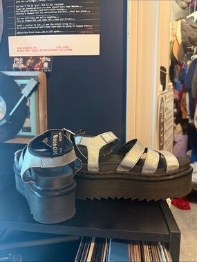 Dr. Martens Metallic Silver Strappy Platform Sandals